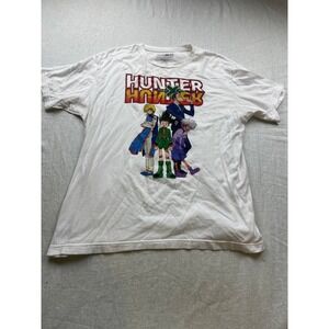 Hunter x Hunter Anime T-Shirt Mens Large 42/44‎ White Graphic Print Short Sleeve